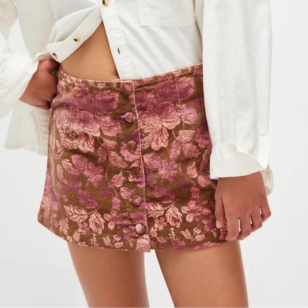 Free People NWT After Party Velour Floral Printed Mini Skirt Size 6 Boho Western